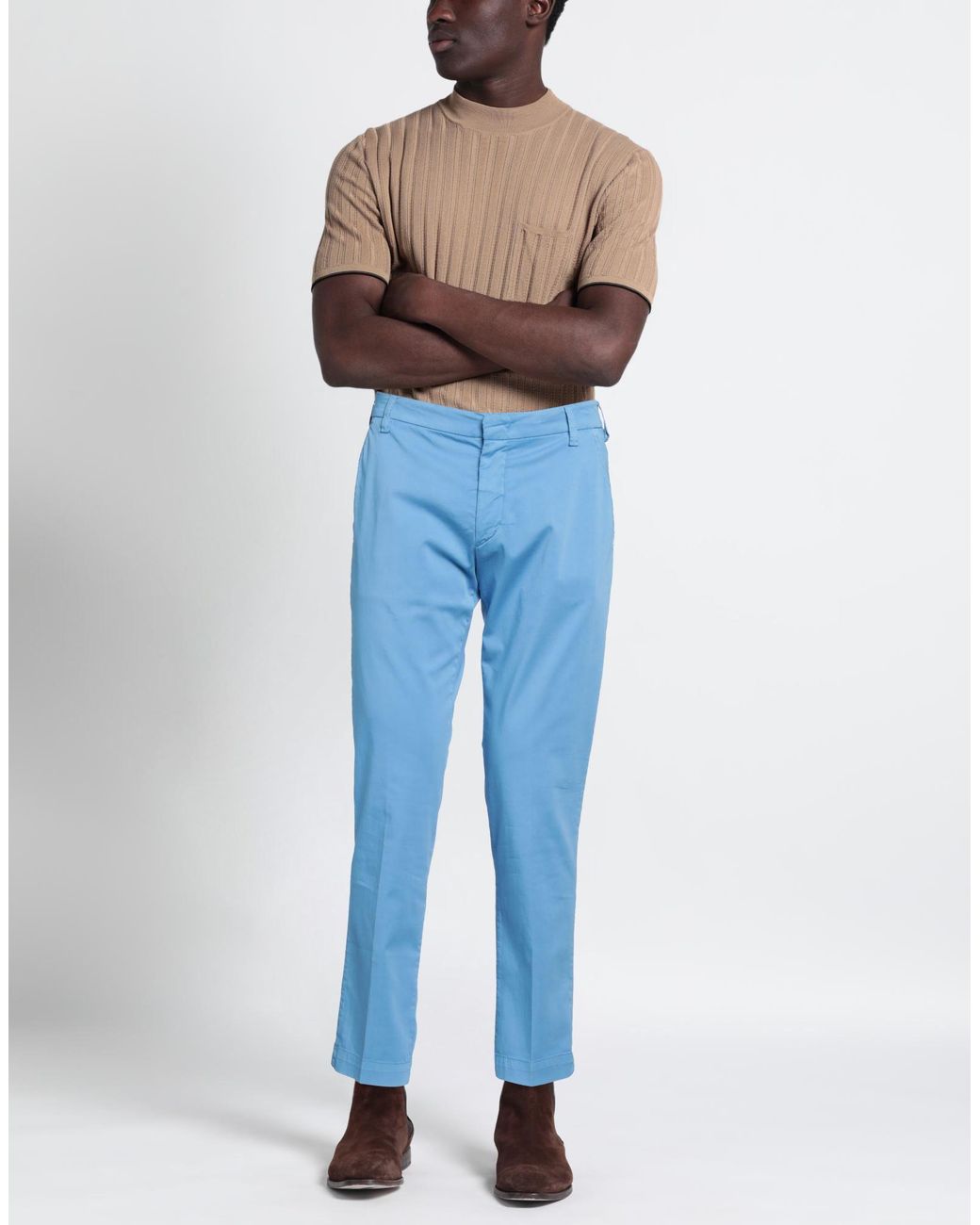 Entre Amis Blue Azure Pants Cotton, Polyester, Elastane for men