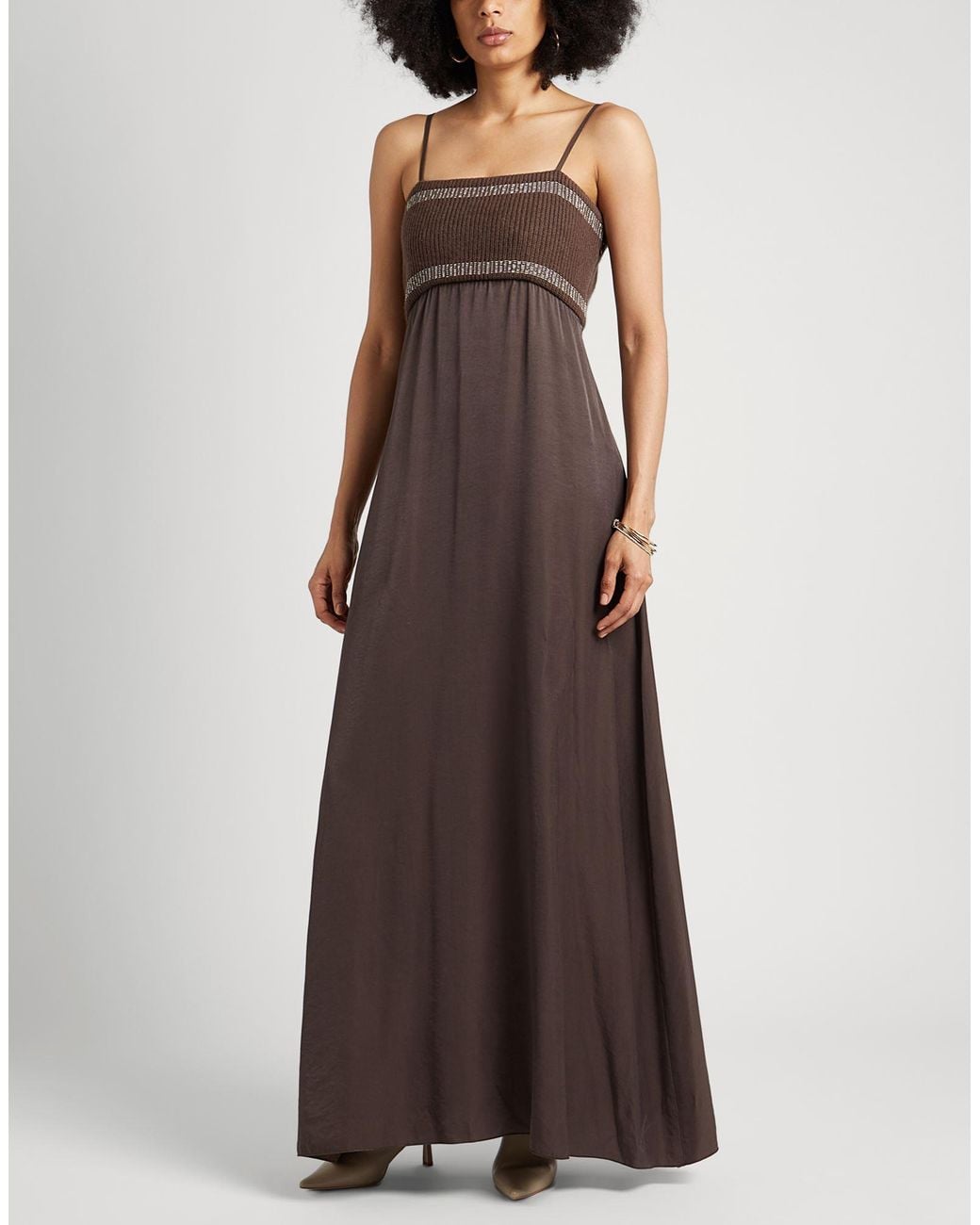 Peserico Purple Embroidered Satin-Knit Maxi Dress