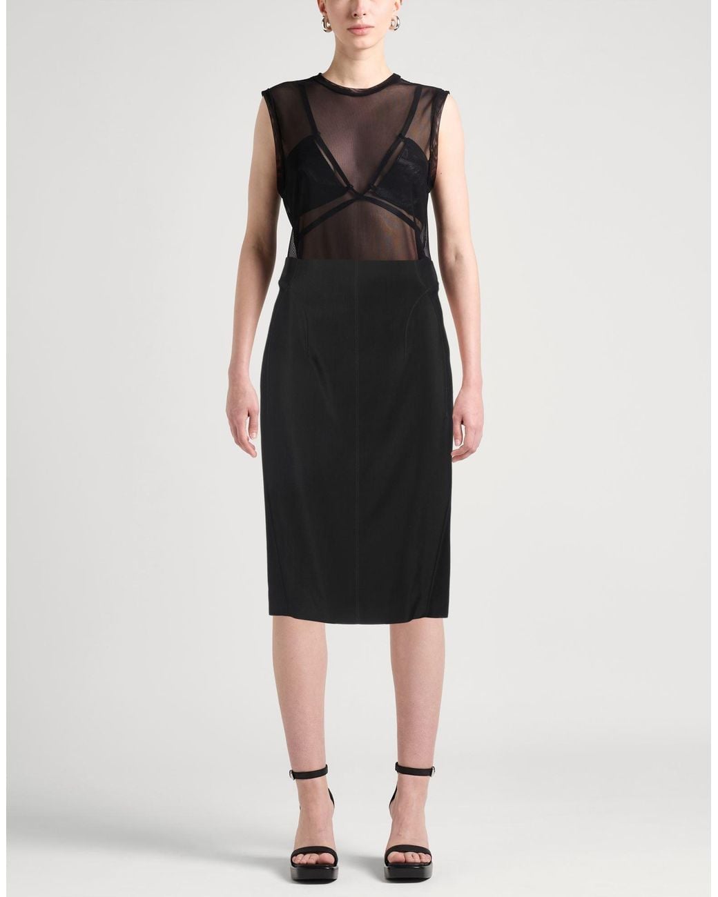 Mugler Black Midi Skirt Viscose, Virgin Wool