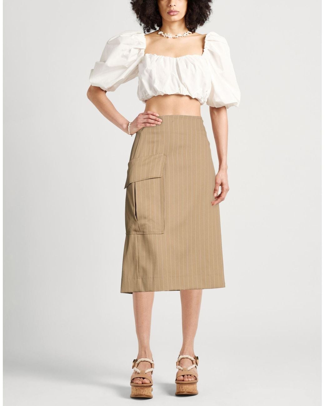Victoria Beckham Natural Midi Skirt Virgin Wool