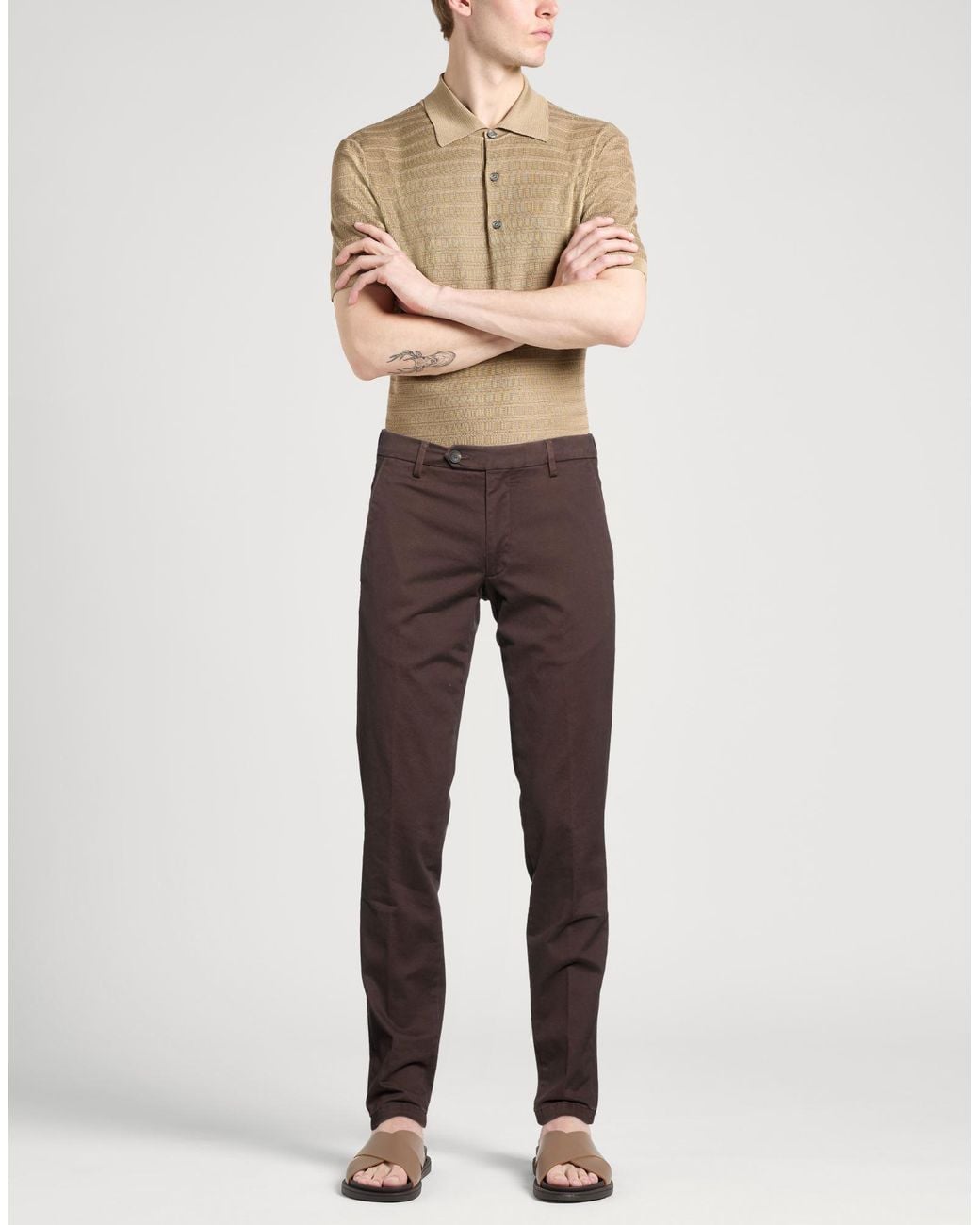 Michael Coal Brown Pants Cotton, Elastane for men