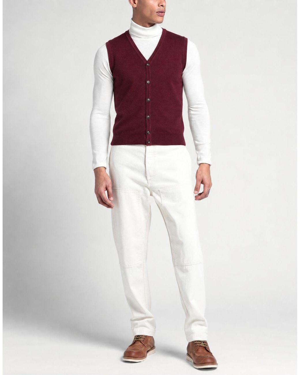 Jeordie's Purple Burgundy Cardigan Merino Wool for men