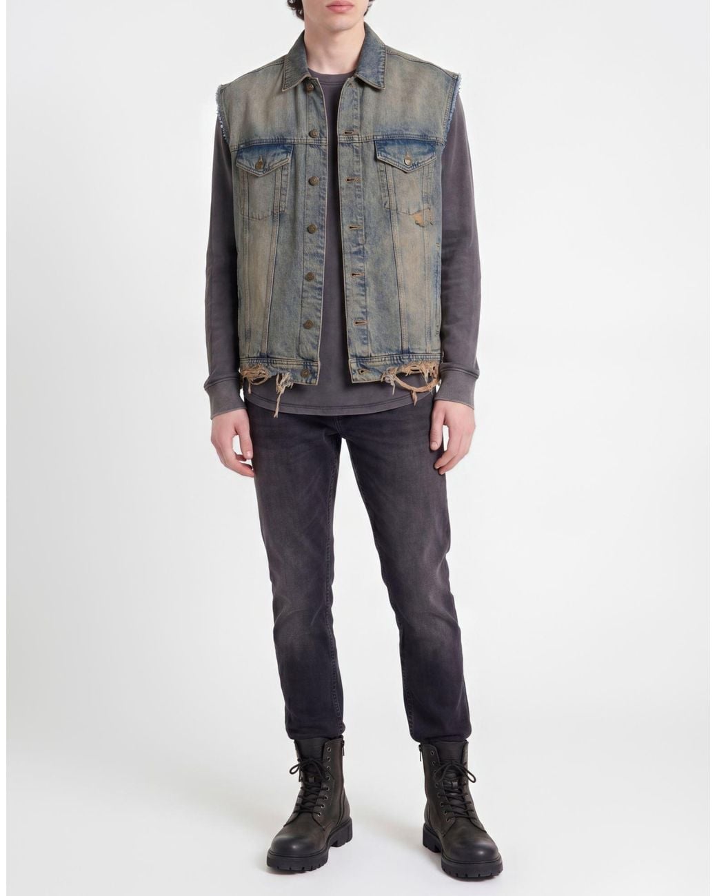 Guess Gray Denim Outerwear Cotton, Hemp for men