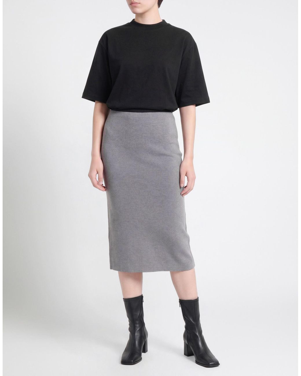 Roberto Collina Gray Midi Skirt Wool, Elastane