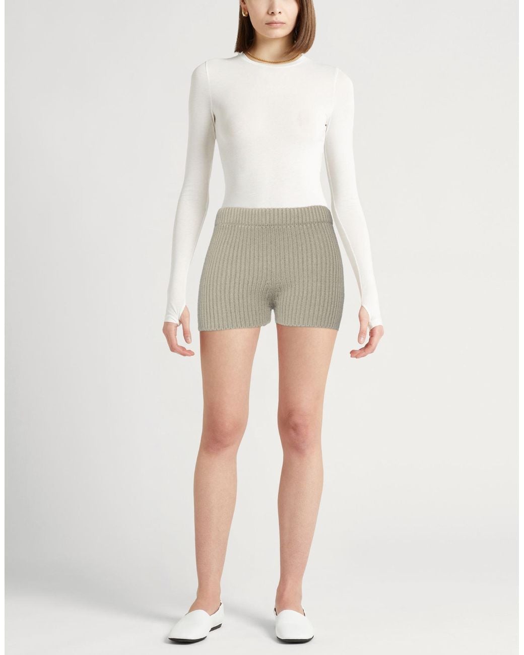 Max Mara Gray Khaki Shorts & Bermuda Shorts Cotton, Elastane, Polyamide
