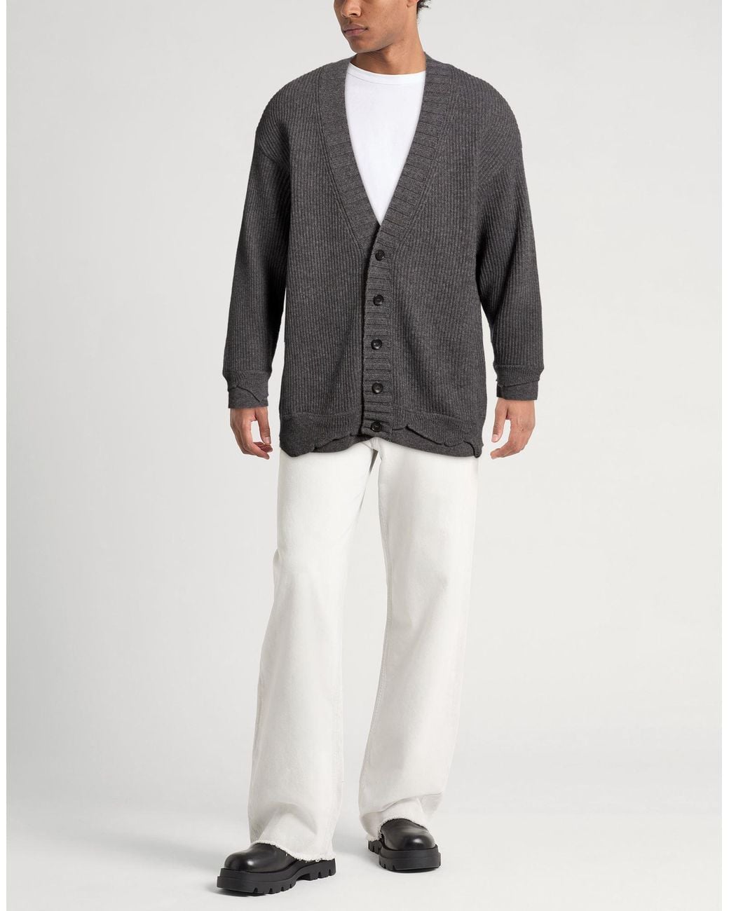 Laneus Gray Cardigan Wool, Recycled Polyamide for men