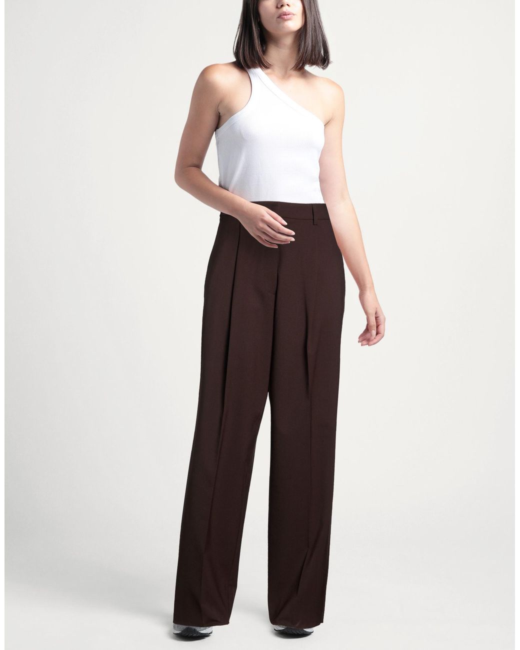 THE LATEST Brown Dark Pants Polyester, Virgin Wool, Elastane