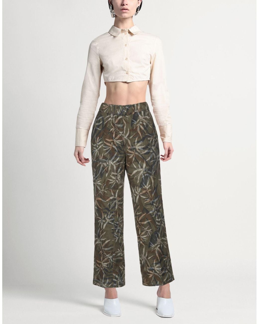 European Culture Gray Military Pants Linen