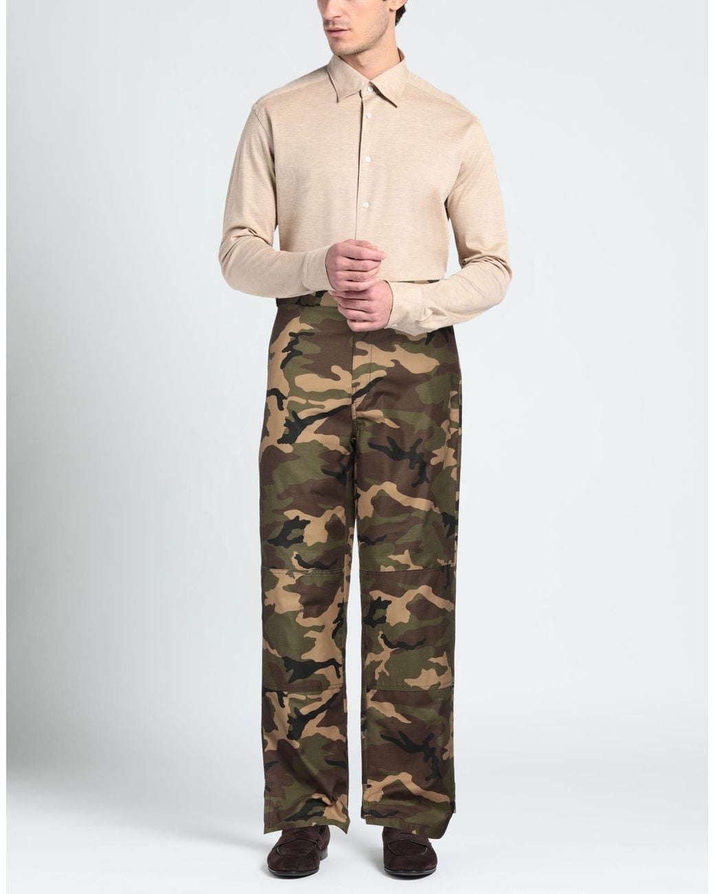 Palm Angels Green Camouflage Print Cotton Trousers for men