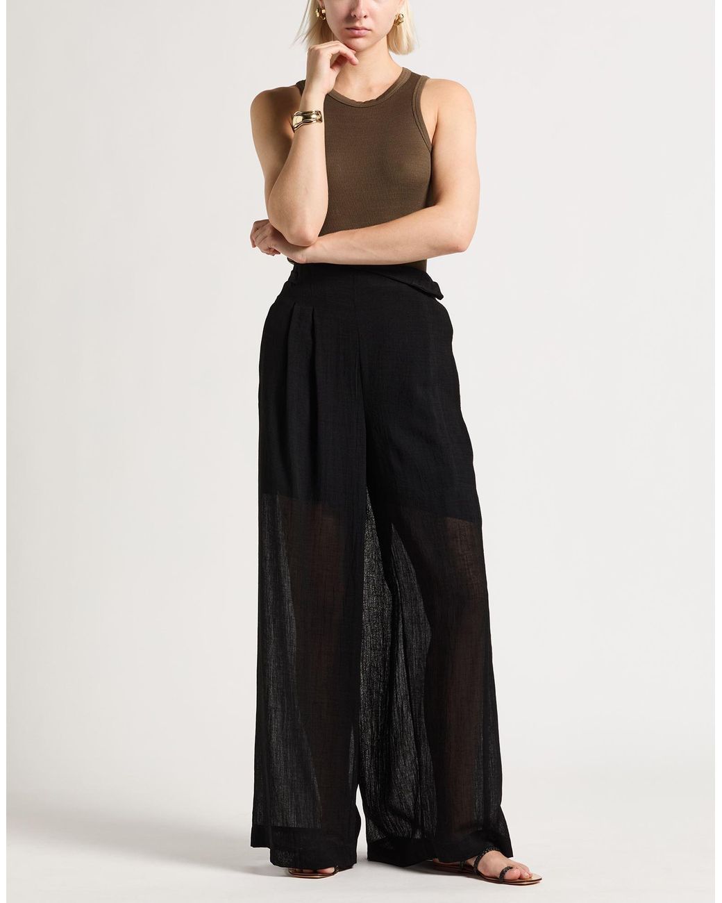 Yehuafan Black Pants Triacetate, Polyester