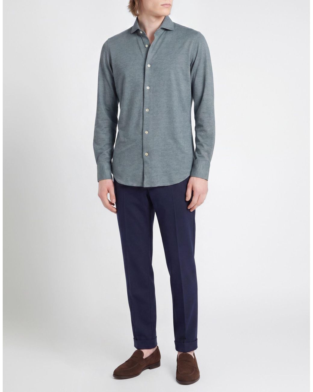 Finamore 1925 Blue Shirt Cotton, Virgin Wool for men