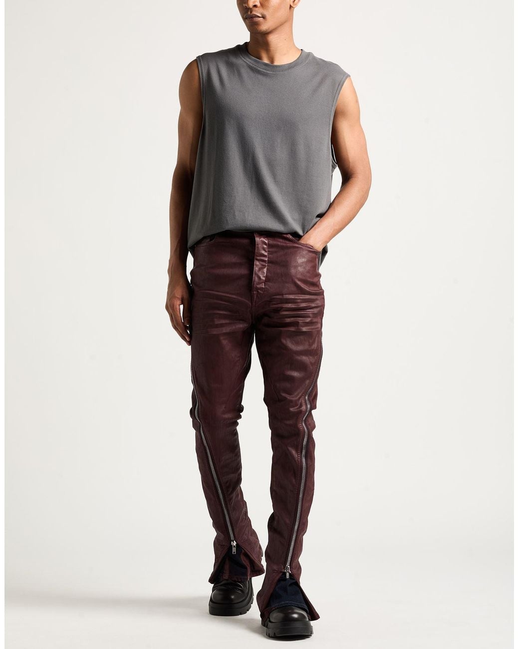 Rick Owens Red Burgundy Jeans Cotton, Elastomultiester, Natural Rubber for men
