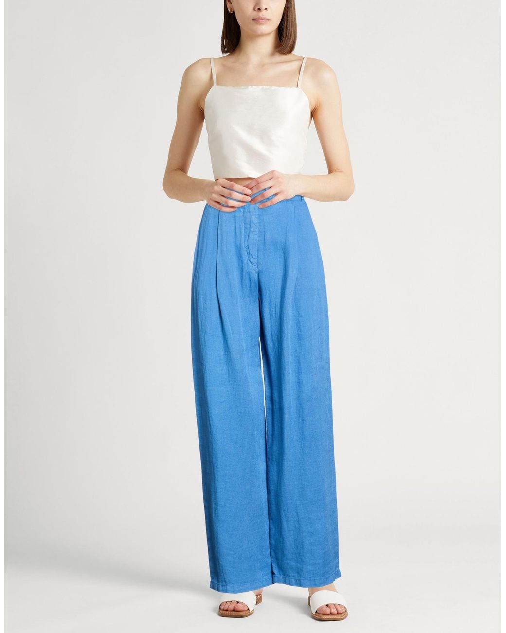 120% Lino Blue Pants Linen