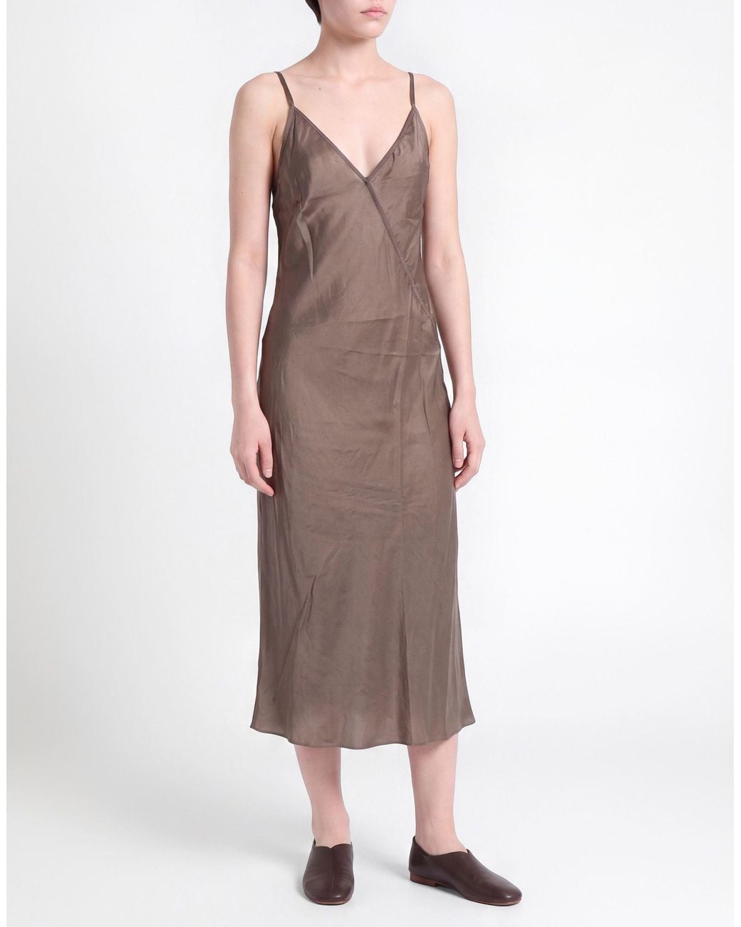 Rick Owens Brown Taupe Midi Dress Cupro