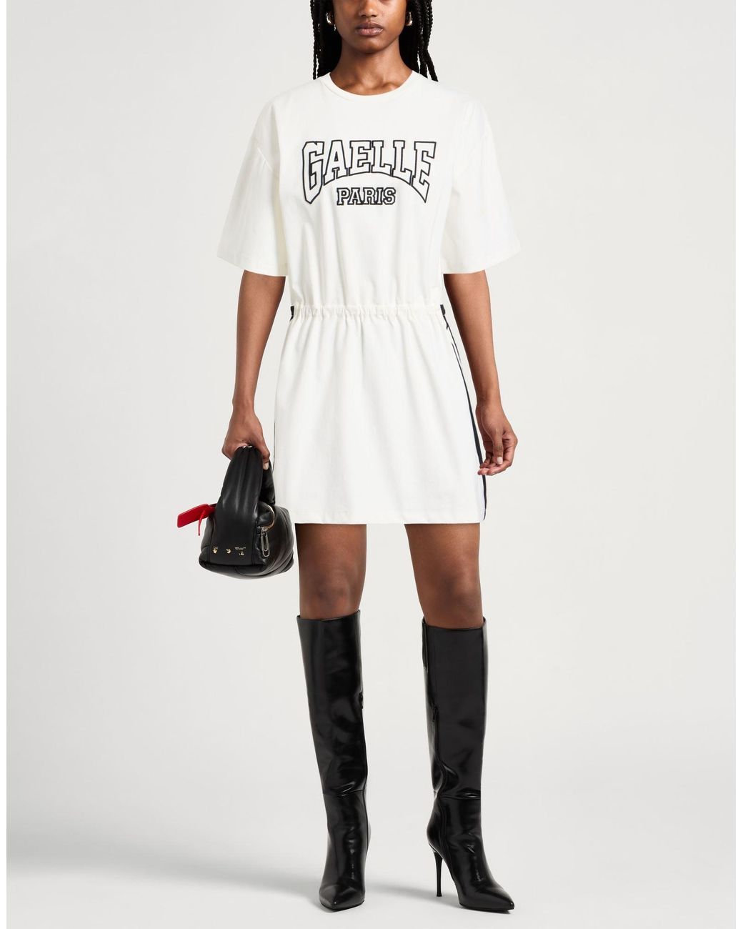 Gaelle Paris White Mini Dress Cotton, Polyamide, Elastane