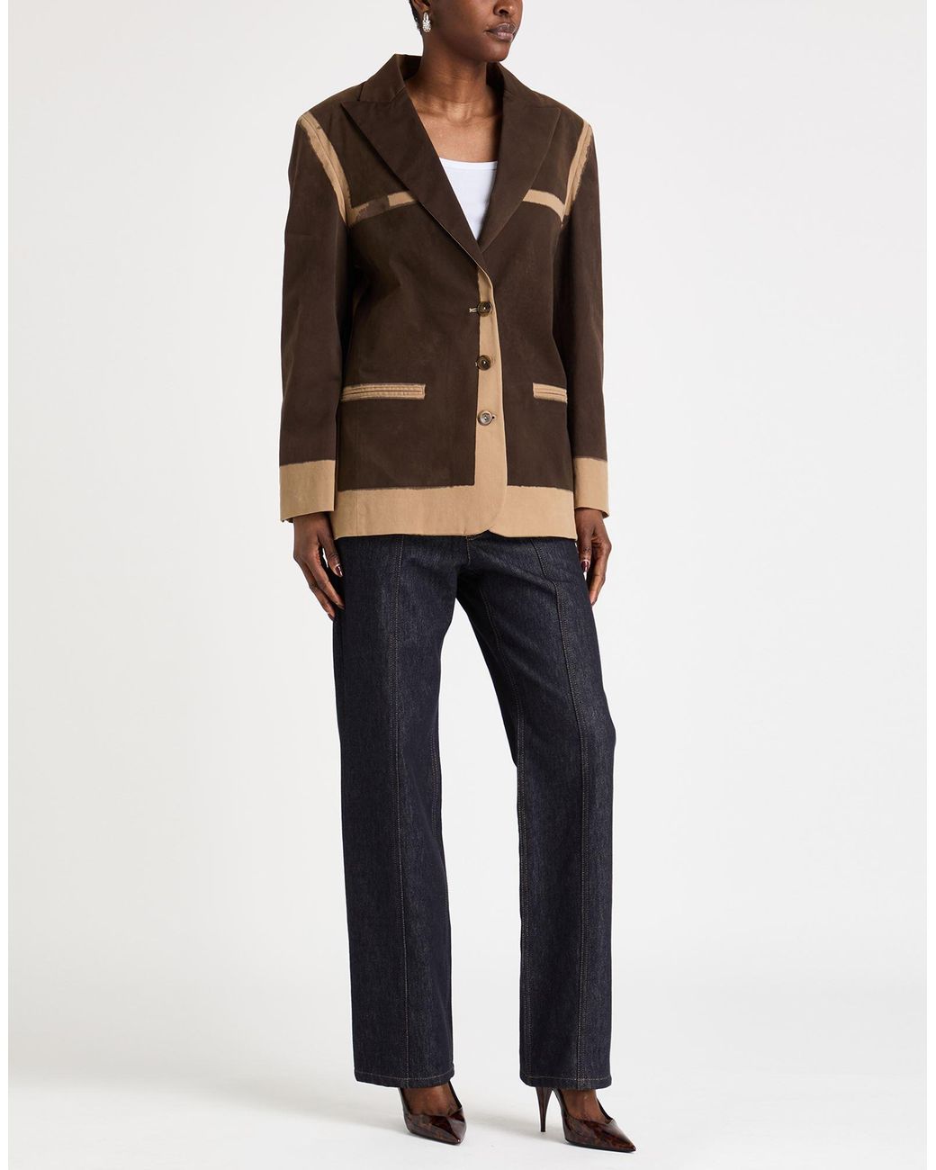 Alberta Ferretti Brown Blazer Cotton, Elastane