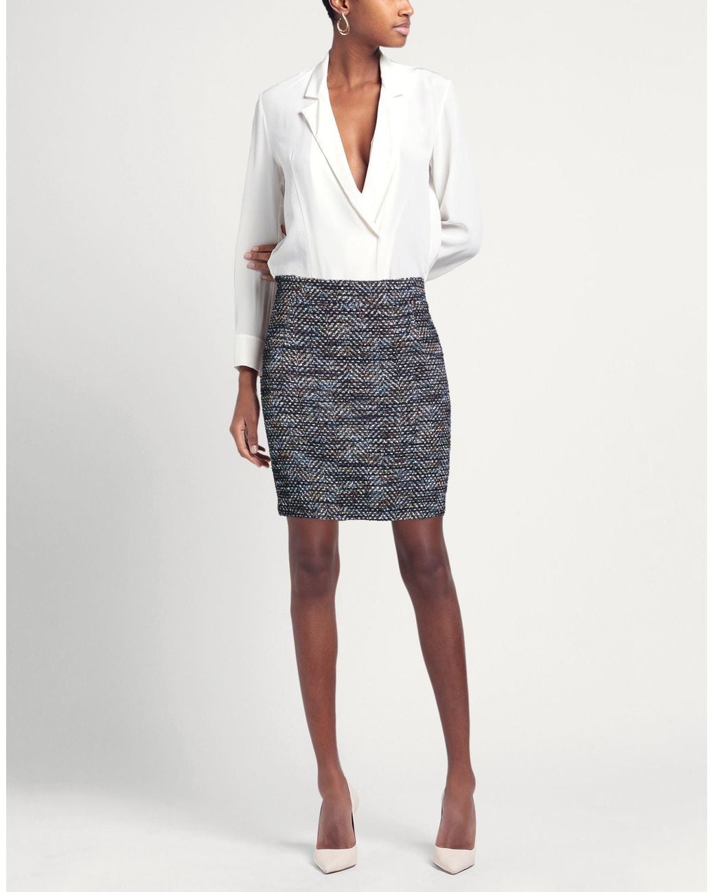 Tagliatore 0205 Blue Mini Skirt Virgin Wool, Polyamide, Polyester, Viscose