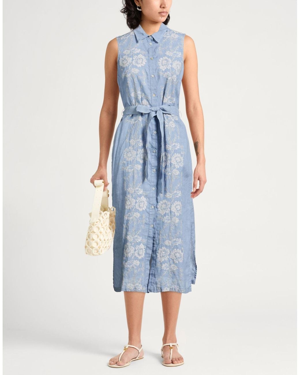 120% Lino Blue Midi Dresses