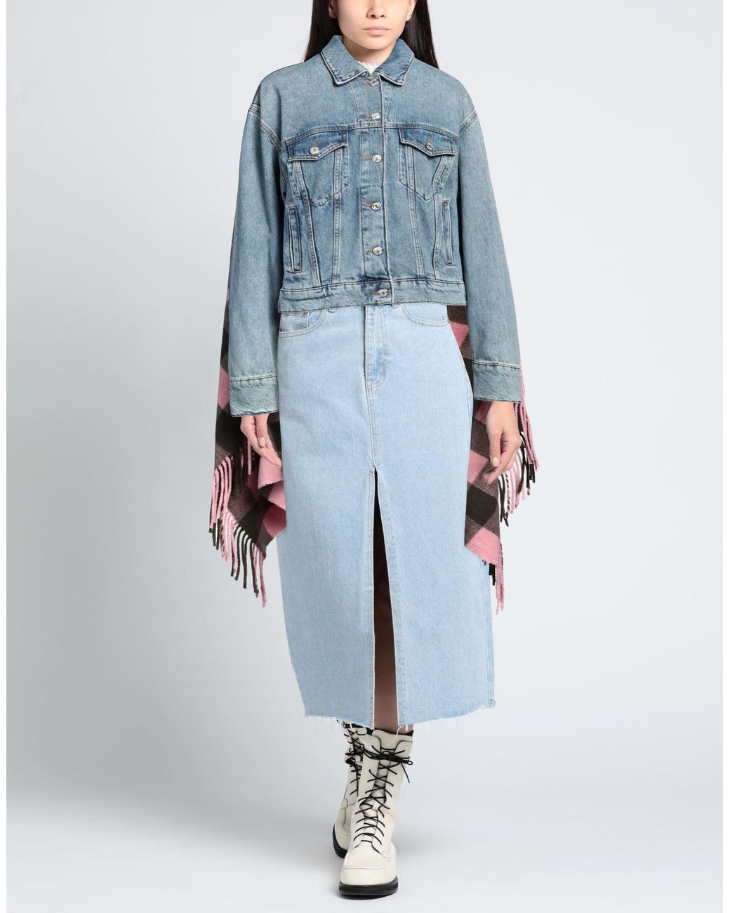 Moschino Blue Denim Outerwear Cotton, Virgin Wool, Polyester, Acrylic, Polyamide
