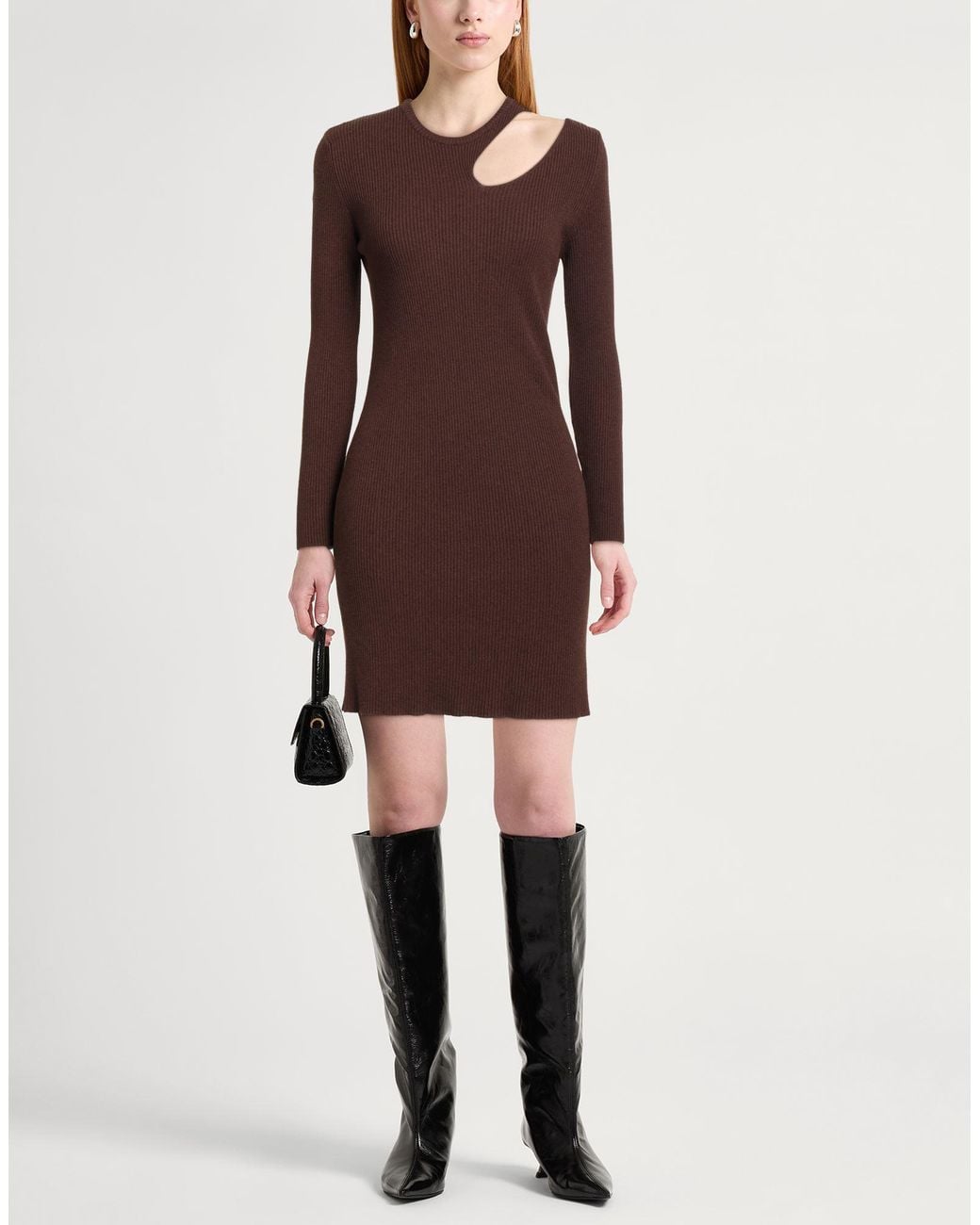 Haveone Brown Mini Dress Viscose, Polyester, Polyamide