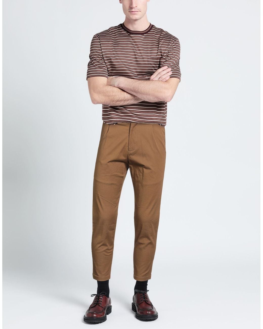 GOLDEN CRAFT 1957 Brown Pants Cotton, Elastane for men