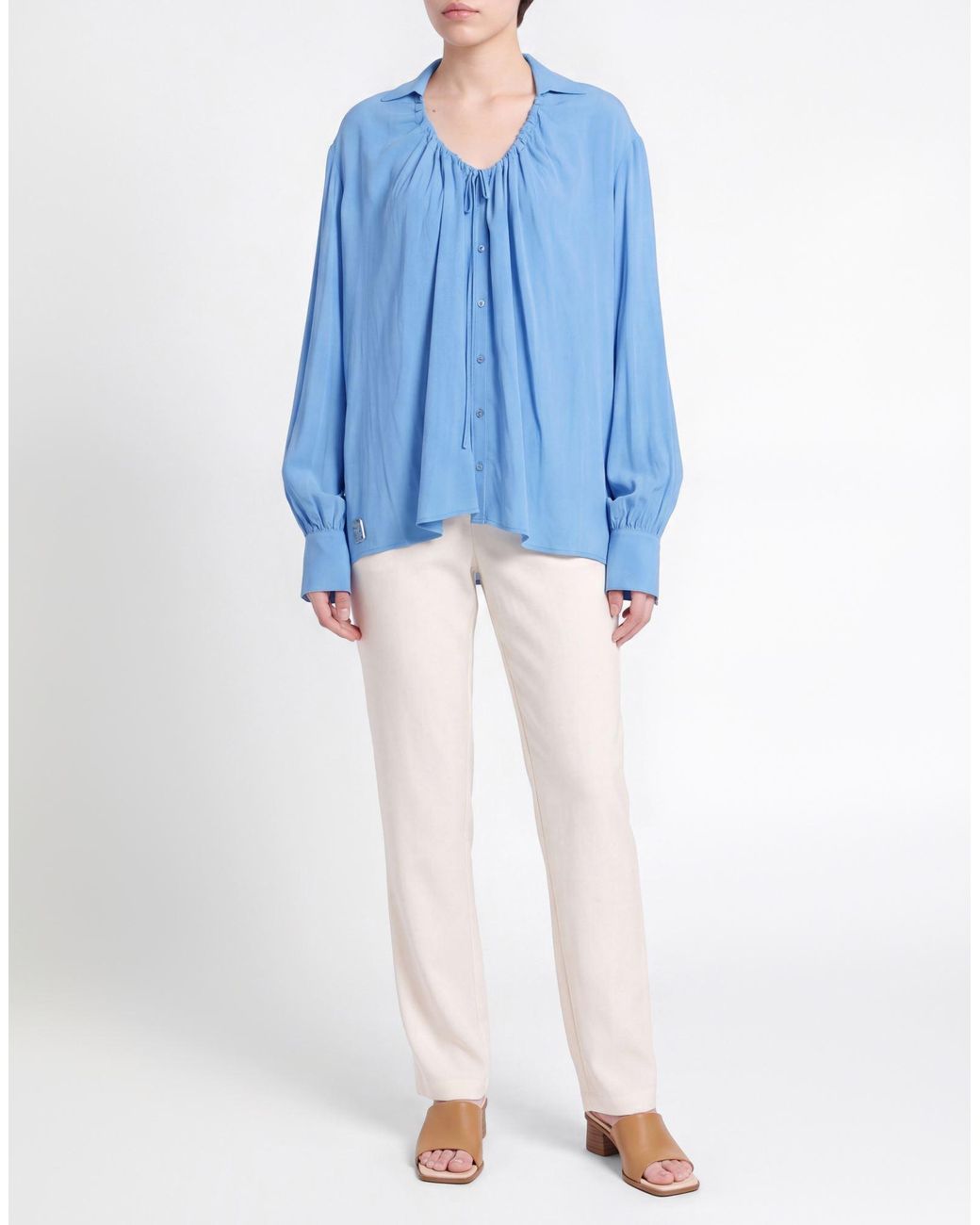 Manila Grace Blue Light Shirt Acetate, Silk