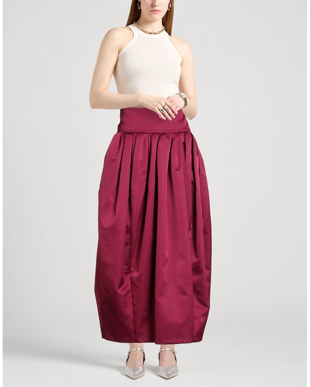 Rochas Red Maxi Skirt Polyester
