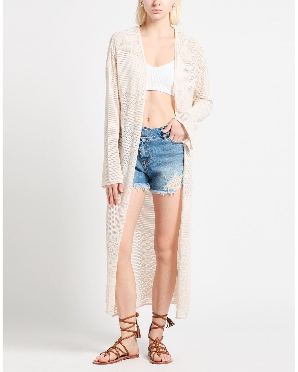 Akep White Cream Cardigan Viscose, Polyester