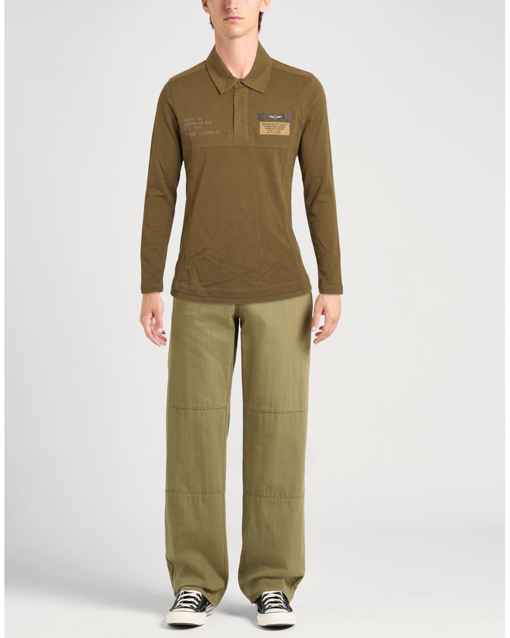 Aeronautica Militare Green Khaki Polo Shirt Cotton, Elastane for men