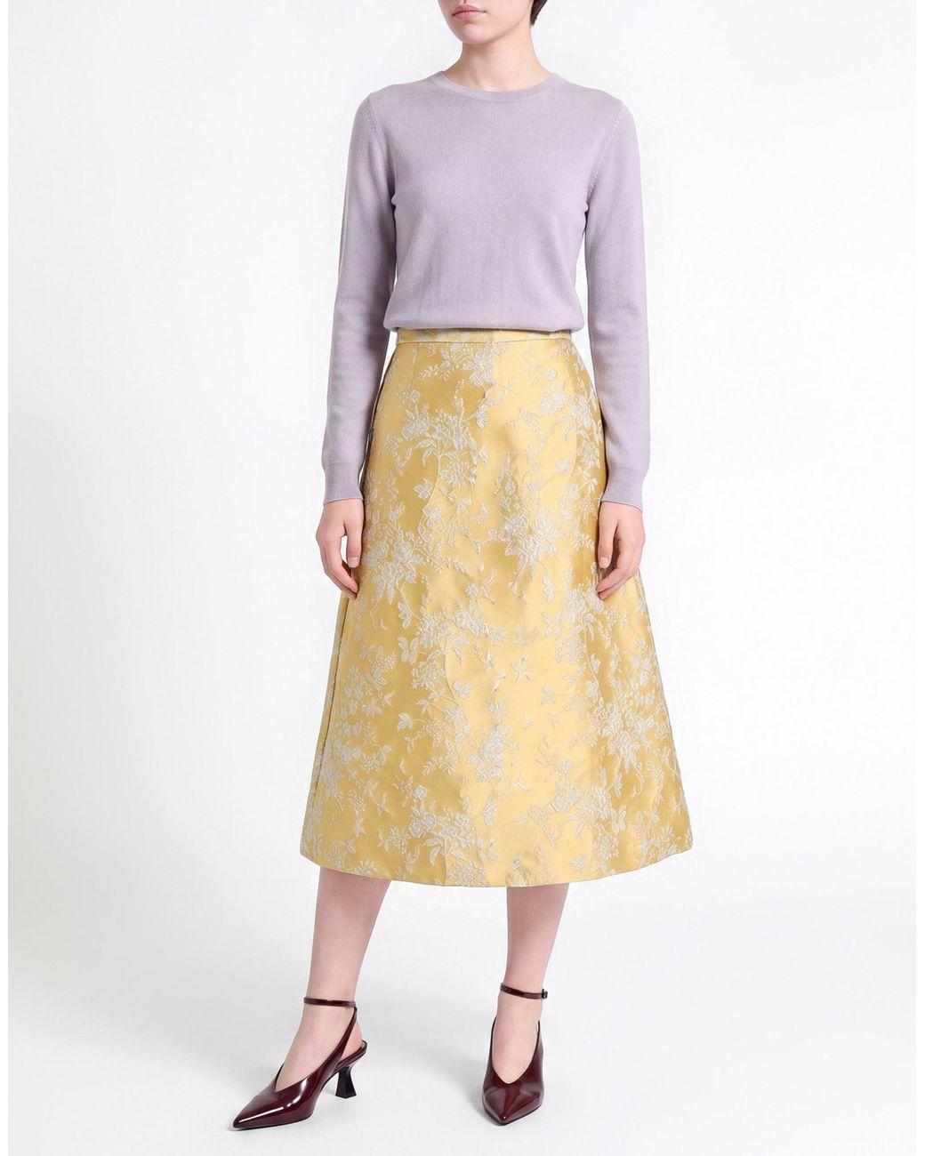 Paul & Joe Yellow Midi Skirt Recycled Polyester, Polyamide, Polyester