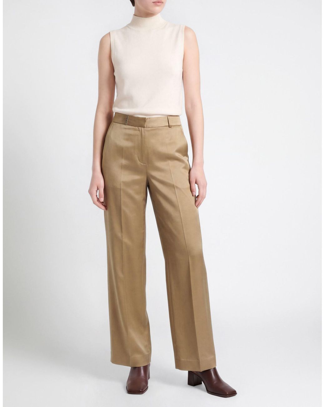 Peserico Natural Khaki Pants Viscose, Virgin Wool