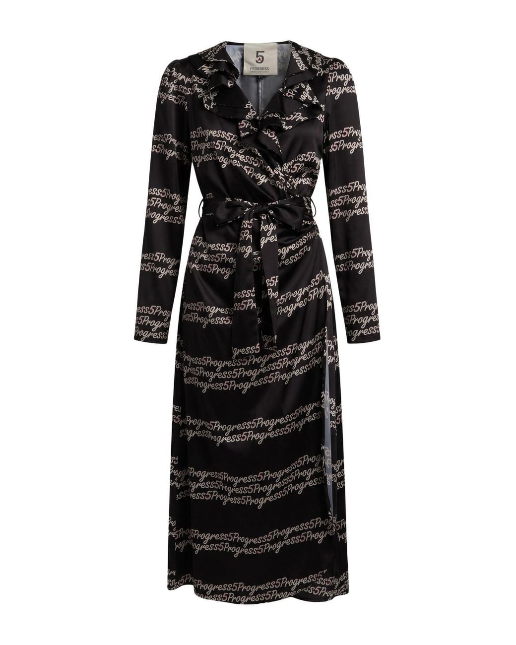 5 PROGRESS Black Midi Dress Viscose, Polyester
