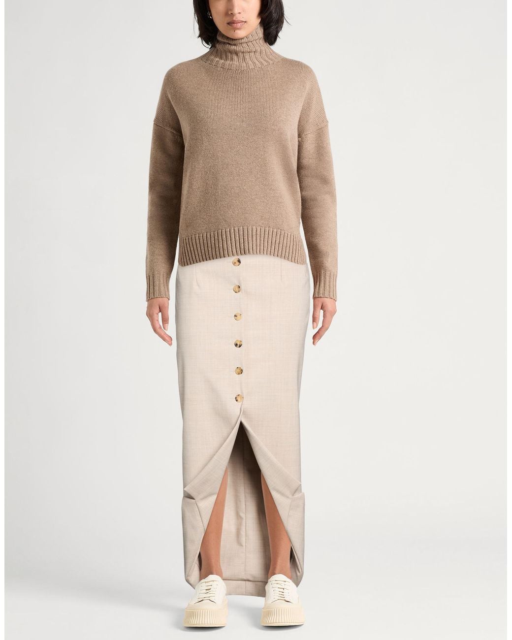 A.W.A.K.E. MODE Natural Maxi Skirt Polyester, Wool, Elastane