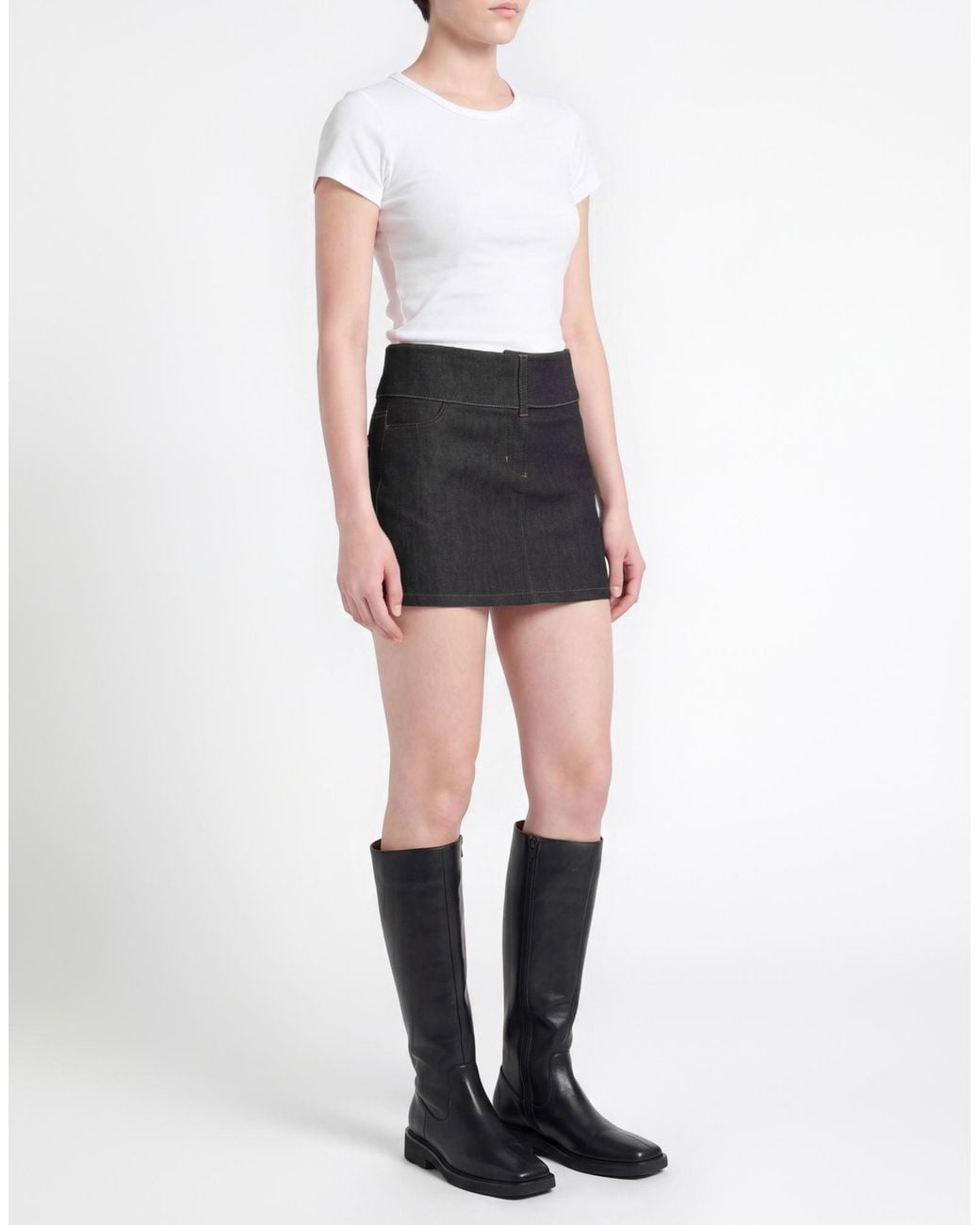 Courreges Black Charcoal Denim Skirt Cotton, Elastane