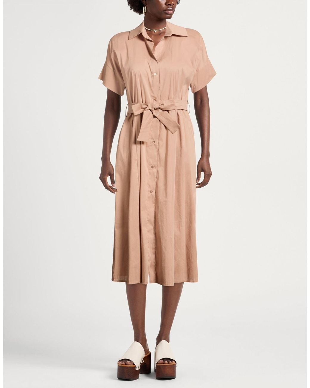 Carla G Natural Sand Midi Dress Cotton, Polyamide, Elastane