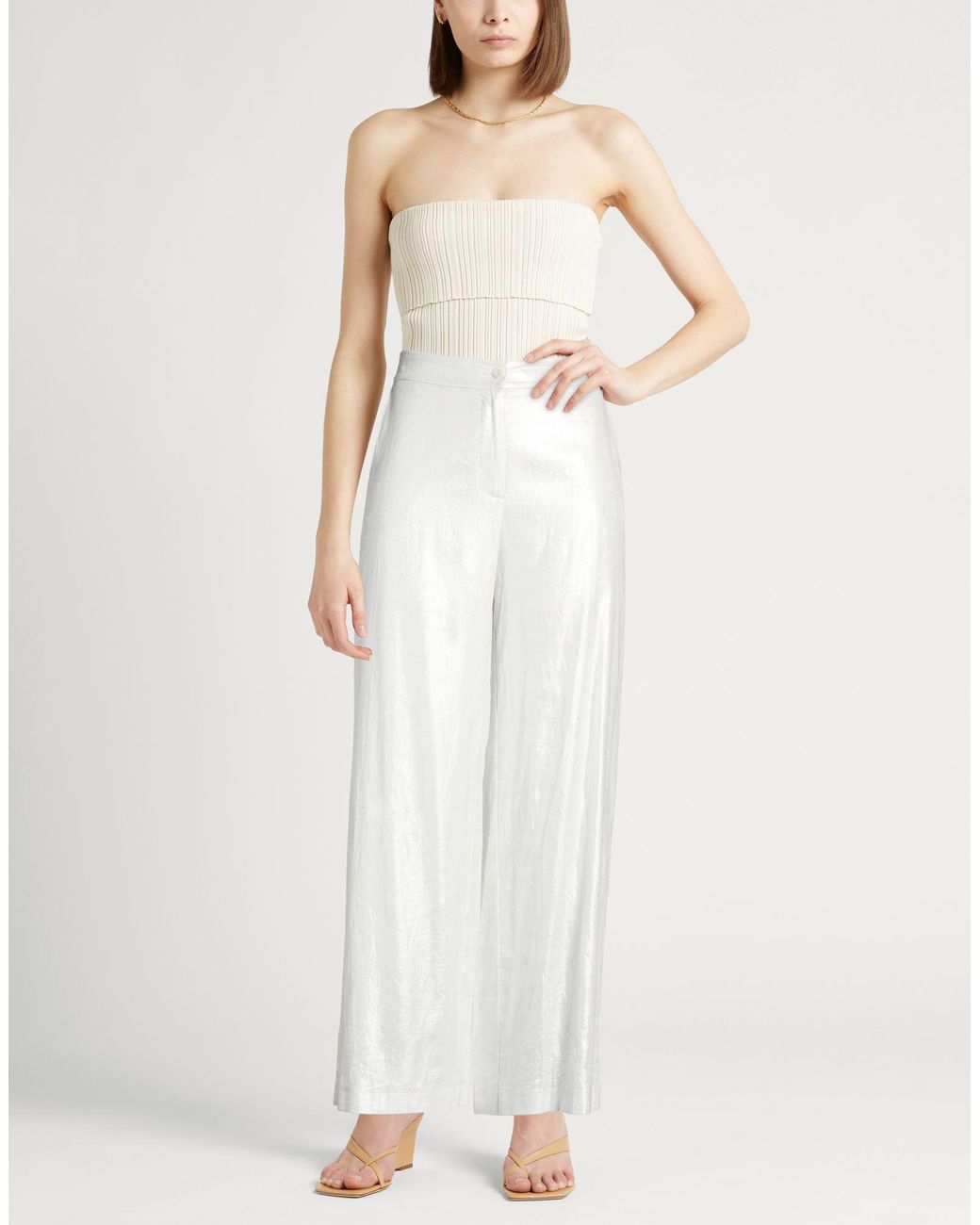 Liu Jo White Pants Linen, Viscose