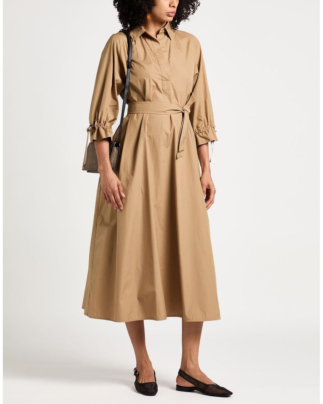 Max Mara Natural Camel Midi Dress Cotton