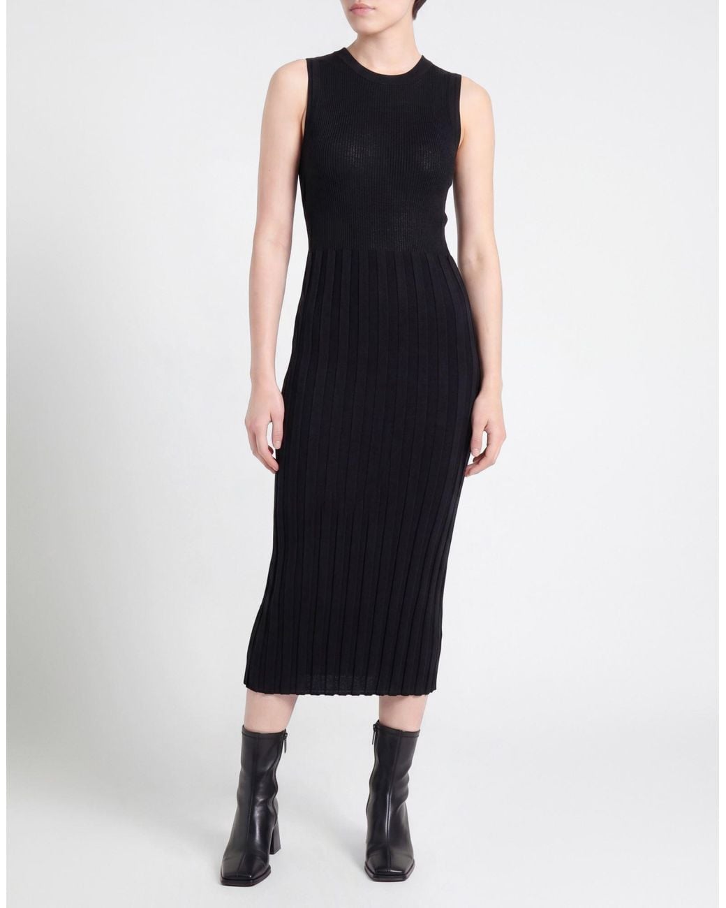 FILIPPO DE LAURENTIIS Black Midi Dress Viscose, Nylon