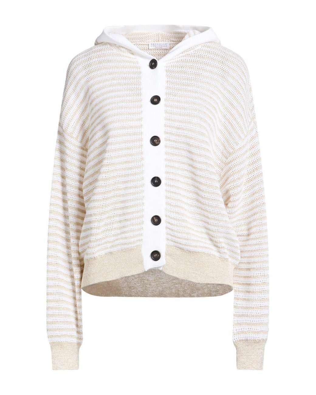 Brunello Cucinelli White Cardigan Linen, Polyester, Metallic Fiber, Polyamide