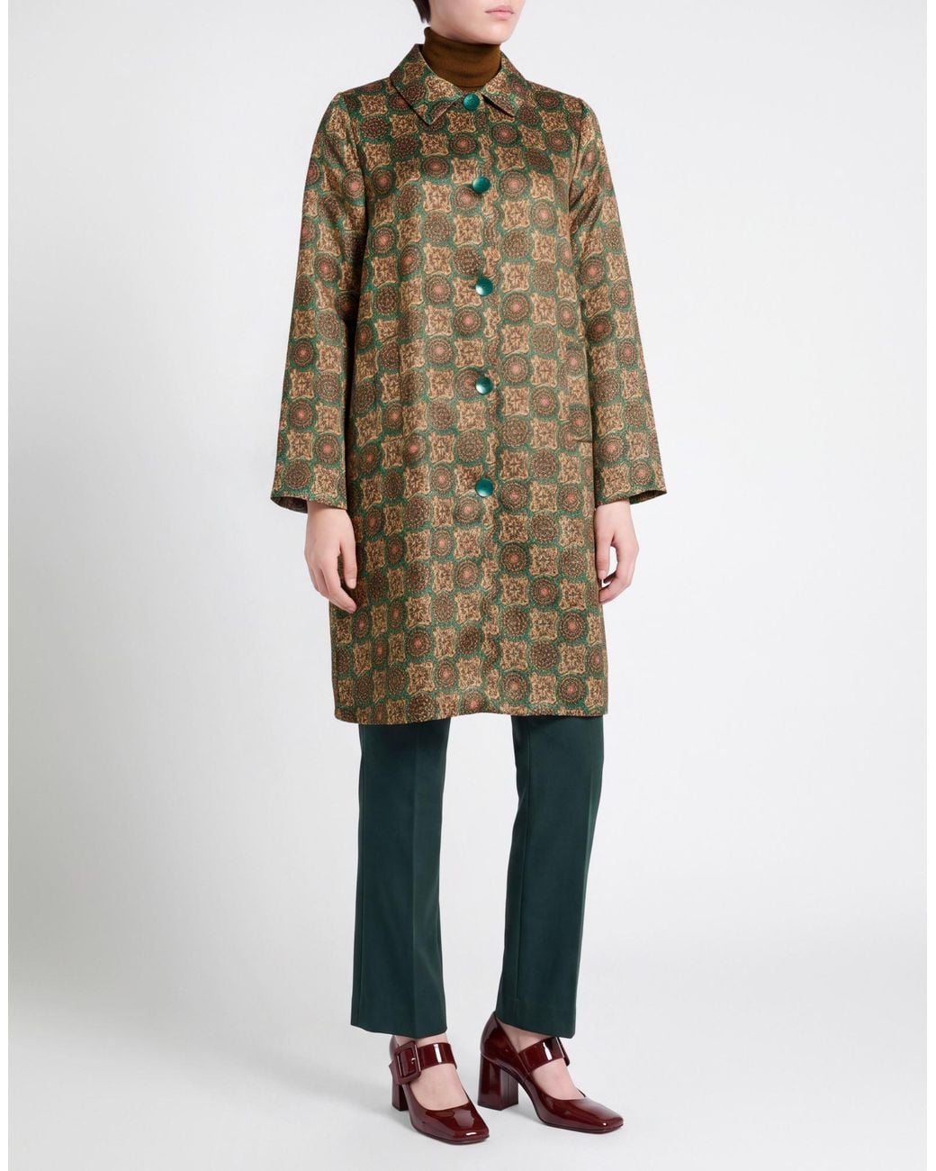 Siyu Green Overcoat & Trench Coat Wool, Lurex, Silk, Nylon, Cotton