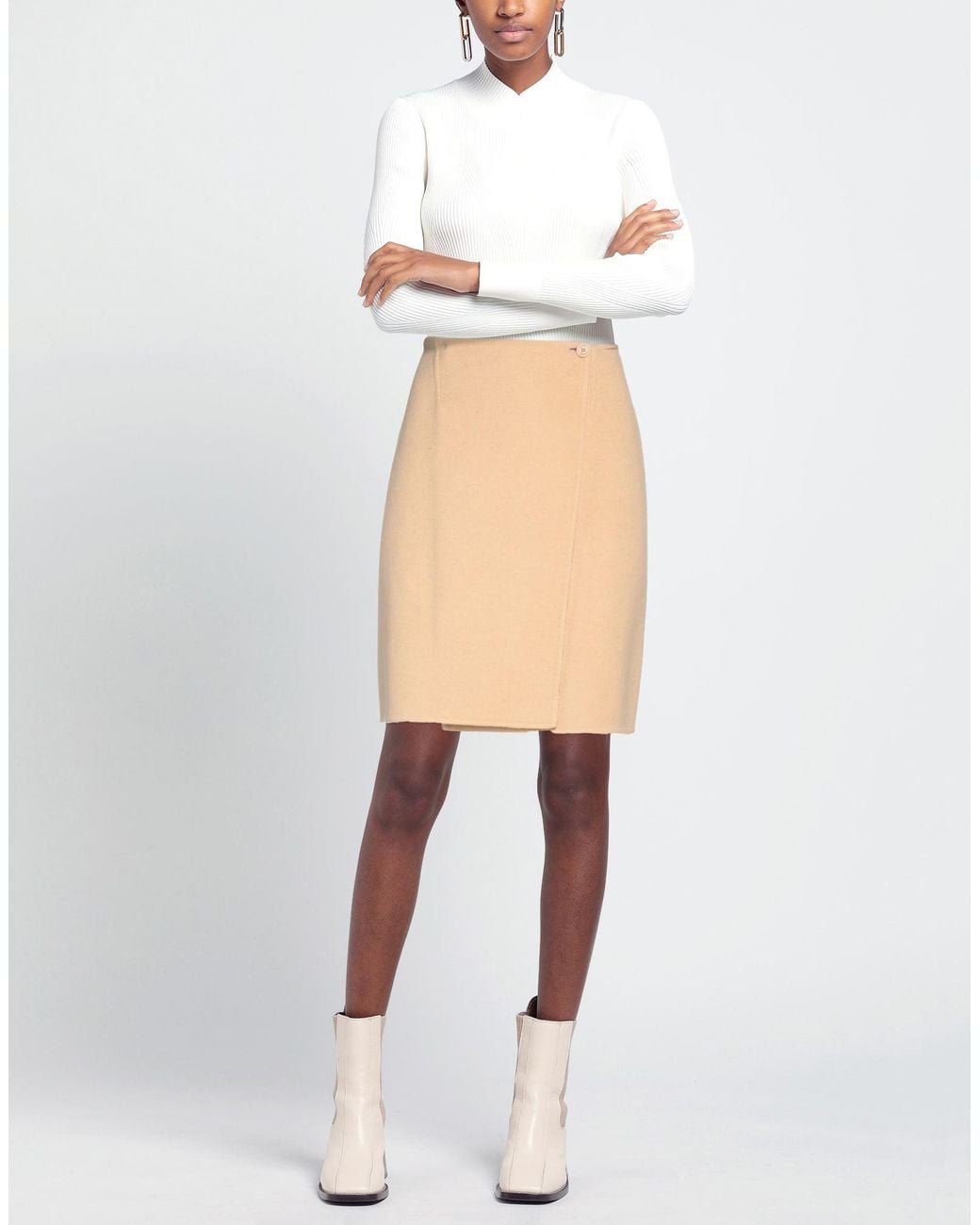 Alberta Ferretti Natural Sand Mini Skirt Virgin Wool, Polyamide, Cashmere