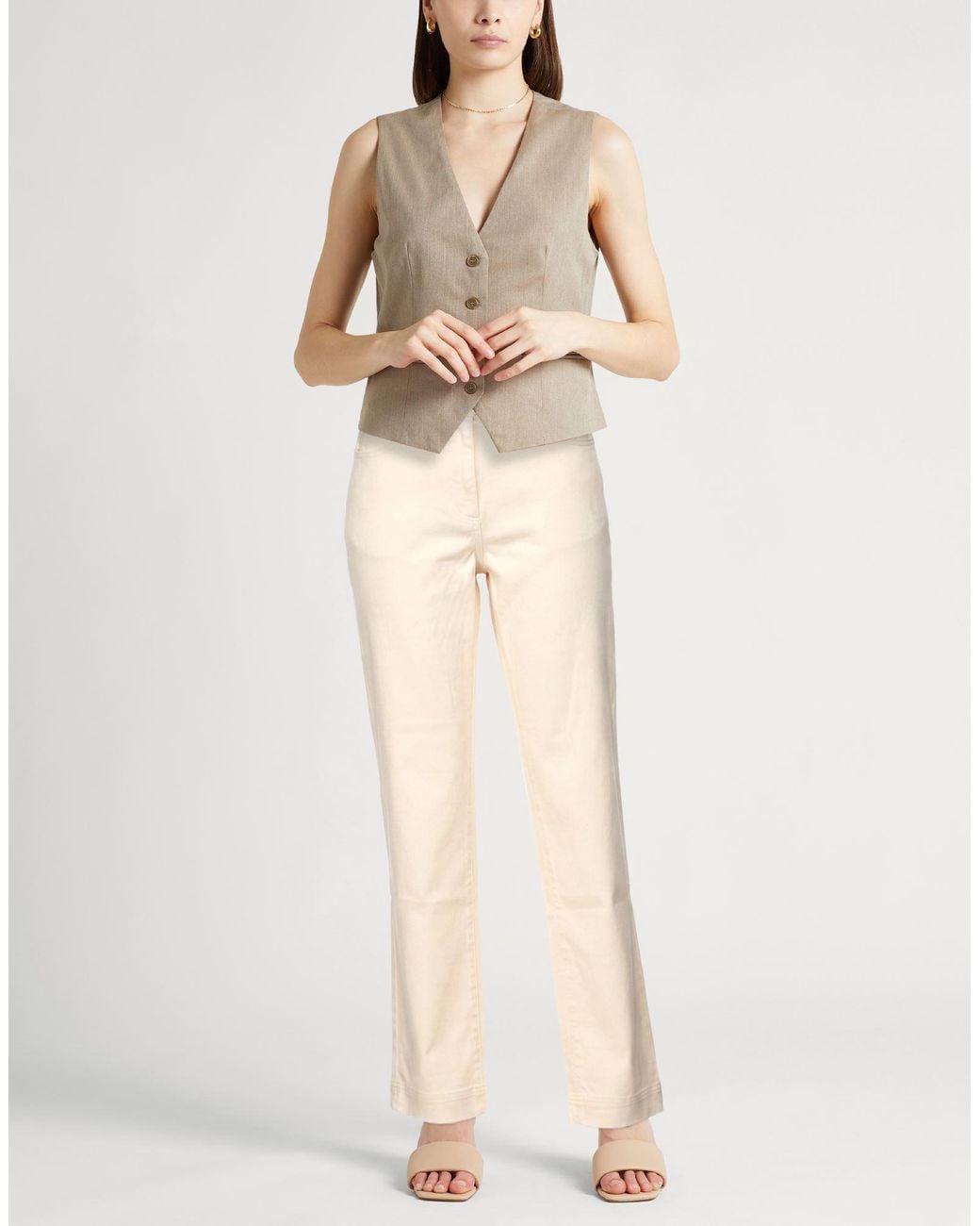 Moncler Natural Ivory Pants Cotton, Elastane