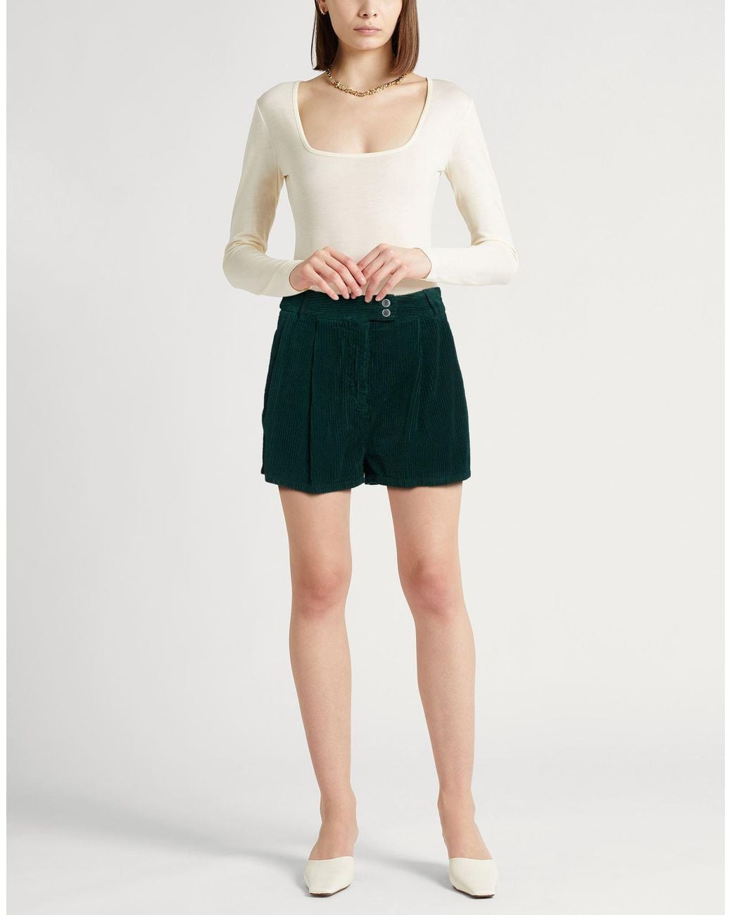 120% Lino Green Dark Shorts & Bermuda Shorts Cotton