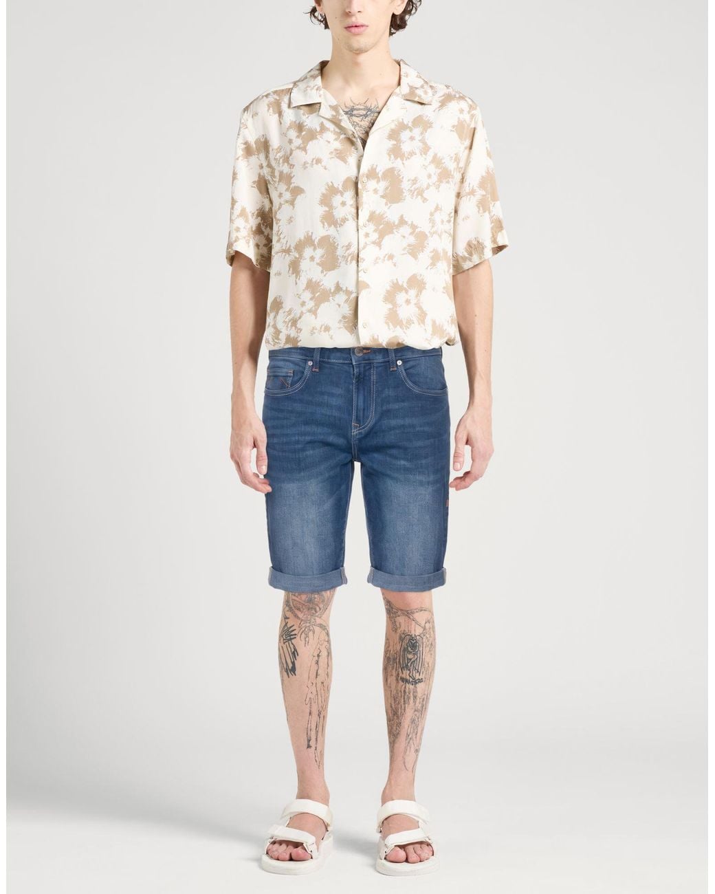 True Religion Blue Denim Shorts Cotton, Polyester, Viscose, Elastane, Lyocell for men