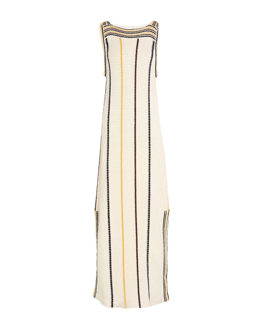 Jil Sander Metallic Ivory Maxi Dress Cotton, Virgin Wool