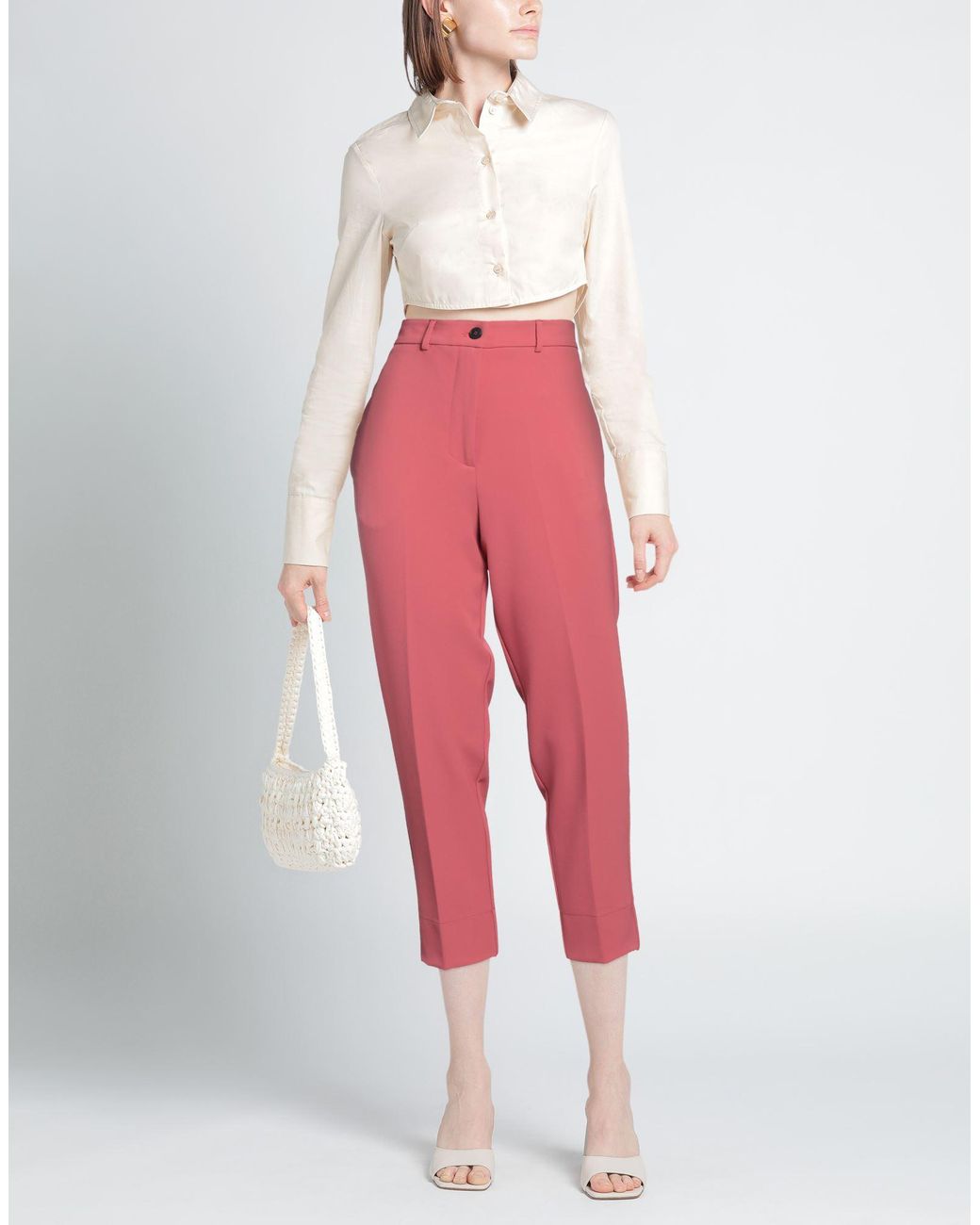 SOLOTRE Red Antique Rose Pants Polyester, Elastane