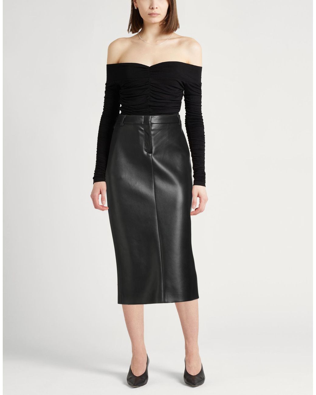 Semicouture Black Midi Skirt Polyurethane, Polyester