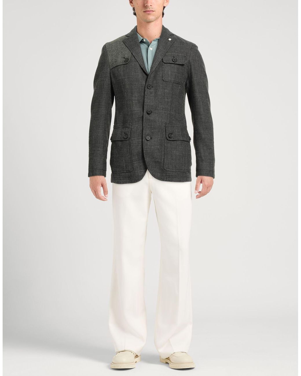 L.b.m. 1911 Gray Blazer Cotton, Wool, Linen, Polyester, Polyamide for men