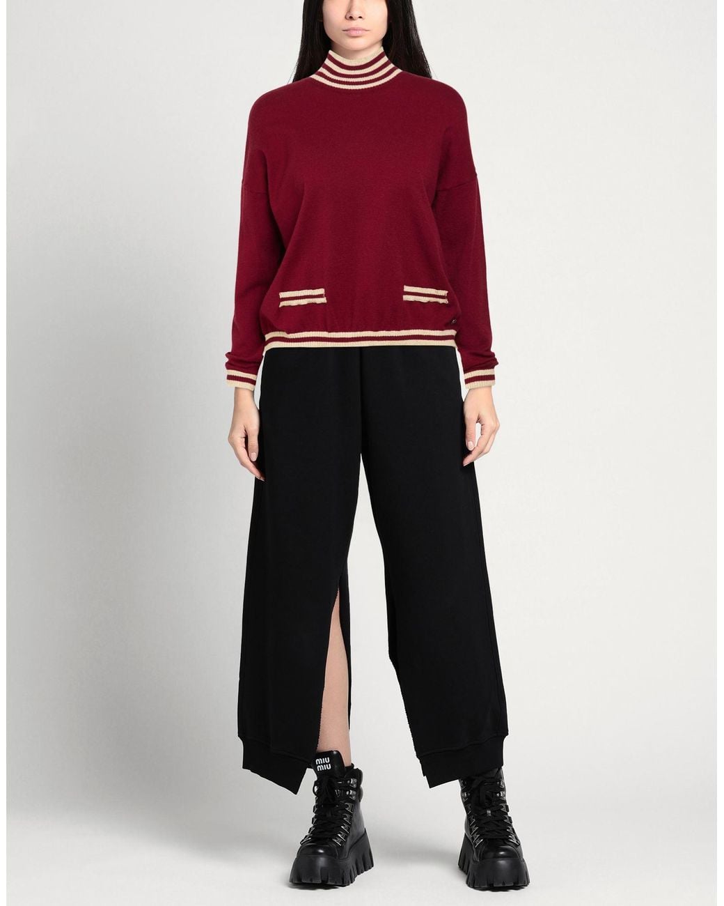 Please Red Burgundy Turtleneck Viscose, Polyester, Polyamide