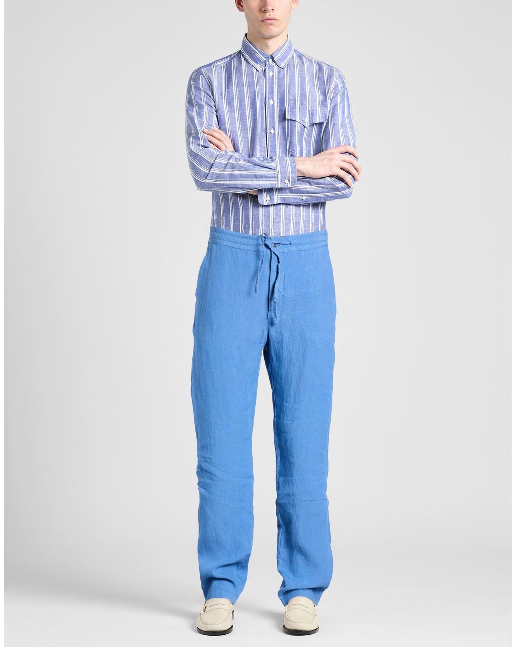 120% Lino Blue Pants Linen for men